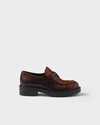 Mocasines de piel con estampado de cocodrilo color Chocolate