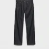 Pantalones de mezclilla sin tratar con tira de cuero Pantalones de mezclilla sin tratar con tira de cuero