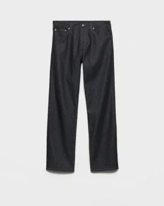 Pantalones de mezclilla sin tratar con tira de cuero