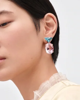 Pendientes colgantes Couleur Vivante – Oro blanco con morganita y aguamarina