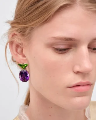 Pendientes colgantes Couleur Vivante – Oro blanco con peridoto y amatista