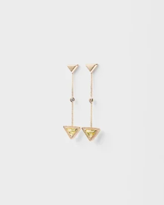 Pendientes colgantes Eternal Gold en oro amarillo con diamantes y cuarzo verde