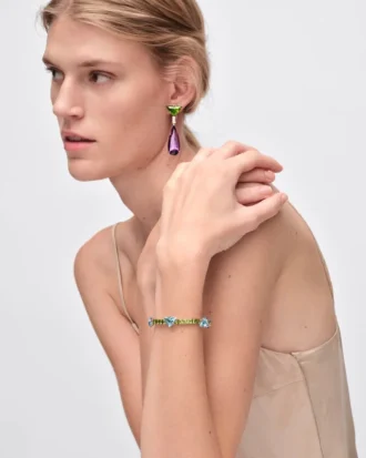 Pulsera Couleur Vivante – Oro blanco con aguamarina y peridoto