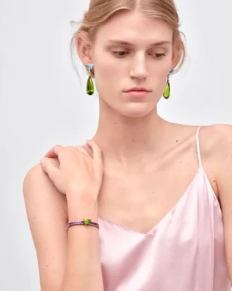 Pulsera Couleur Vivante – Oro blanco con peridoto y amatista