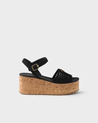 Sandalias de cuña con plataforma de ganchillo