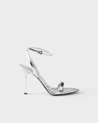 Sandalias de tacón alto de cuero metalizado