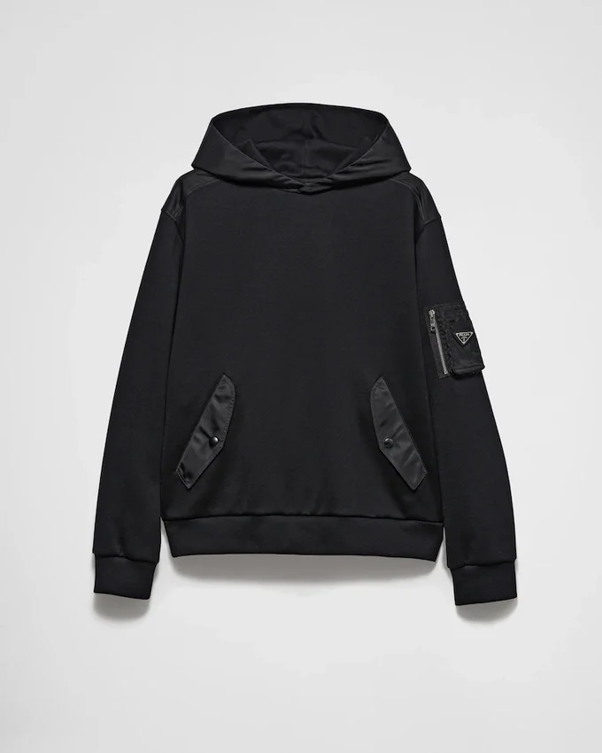 Sudadera con capucha de felpa de algodón y Re-Nylon Sudadera con capucha de felpa de algodón y Re-Nylon