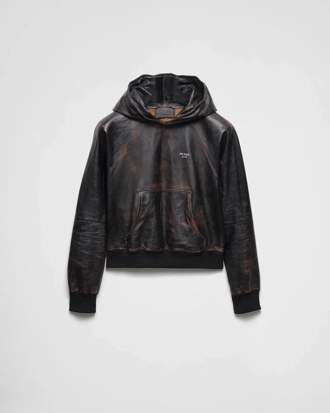 Sudadera con capucha de piel napa Sudadera con capucha de piel napa