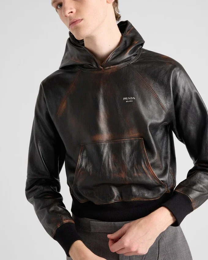 Sudadera con capucha de piel napa Sudadera con capucha de piel napa