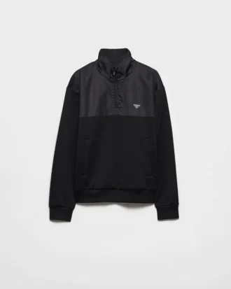 Sudadera de felpa de algodón con media cremallera y detalles de Re-Nylon