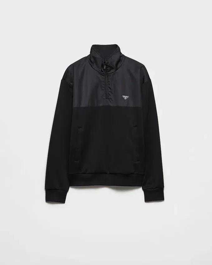 Sudadera de felpa de algodón con media cremallera y detalles de Re-Nylon Sudadera de felpa de algodón con media cremallera y detalles de Re-Nylon