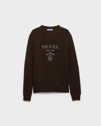 Suéter de cuello redondo con logo de Prada de cachemira y lana
