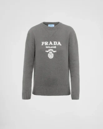 Suéter de cuello redondo con logo de Prada de cachemira y lana