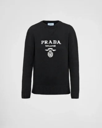Suéter de cuello redondo con logo de Prada de cachemira y lana