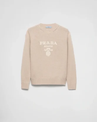 Suéter de cuello redondo con logo de Prada de cachemira y lana