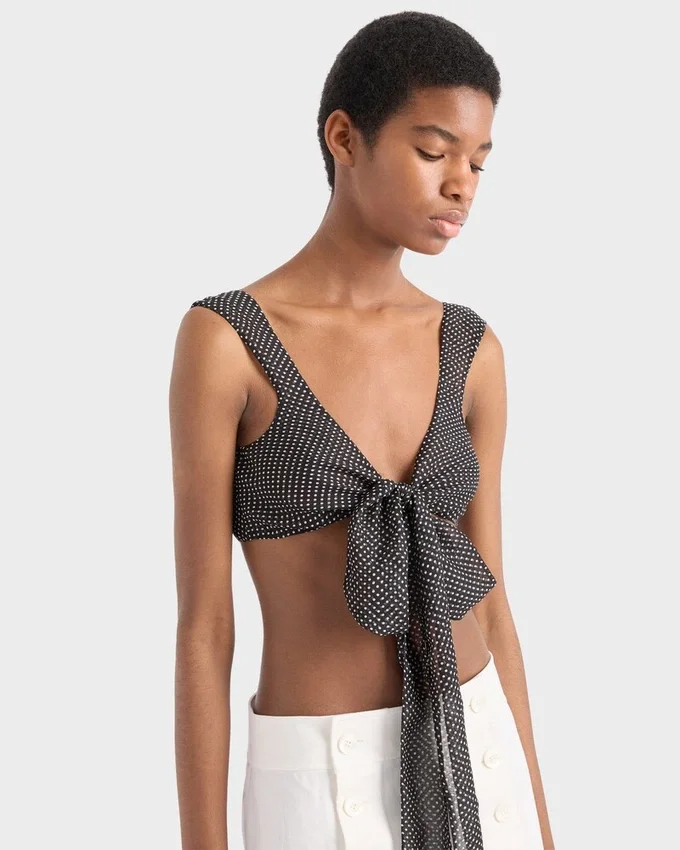 Top bralette de gasa de seda con lunares Top bralette de gasa de seda con lunares