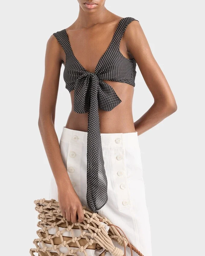 Top bralette de gasa de seda con lunares Top bralette de gasa de seda con lunares