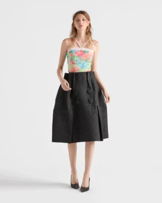 Top de algodón de punto acanalado con estampado floral
