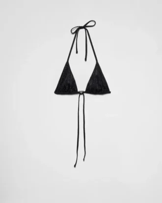 Top de bikini triangular de jersey con pedrería