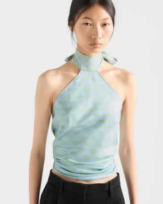 Top halter de sarga de seda estampado Top halter de sarga de seda estampado
