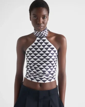 Top halter de sarga de seda estampado Top halter de sarga de seda estampado