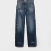 Vaqueros de denim lavado de pierna recta Vaqueros de denim lavado de pierna recta