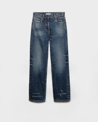 Vaqueros de denim lavado de pierna recta