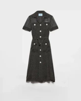 Vestido camisero de gasa de seda con lunares