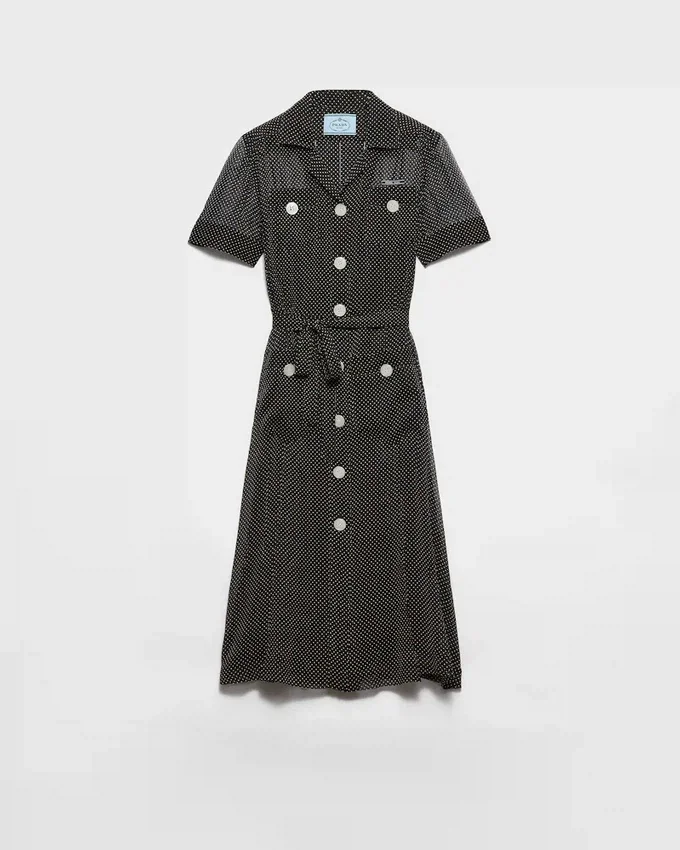 Vestido camisero de gasa de seda con lunares Vestido camisero de gasa de seda con lunares