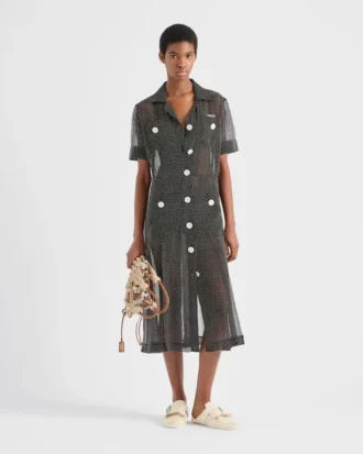 Vestido camisero de gasa de seda con lunares