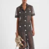 Vestido camisero de gasa de seda con lunares Vestido camisero de gasa de seda con lunares