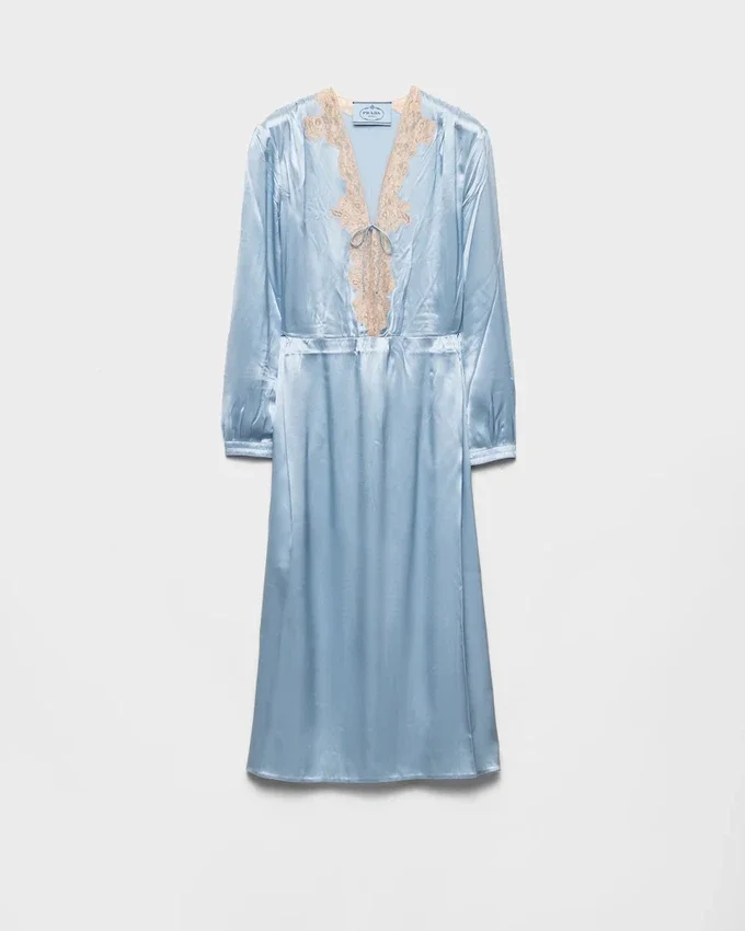 Vestido de crepé satinado y encaje de manga larga Vestido de crepé satinado y encaje de manga larga