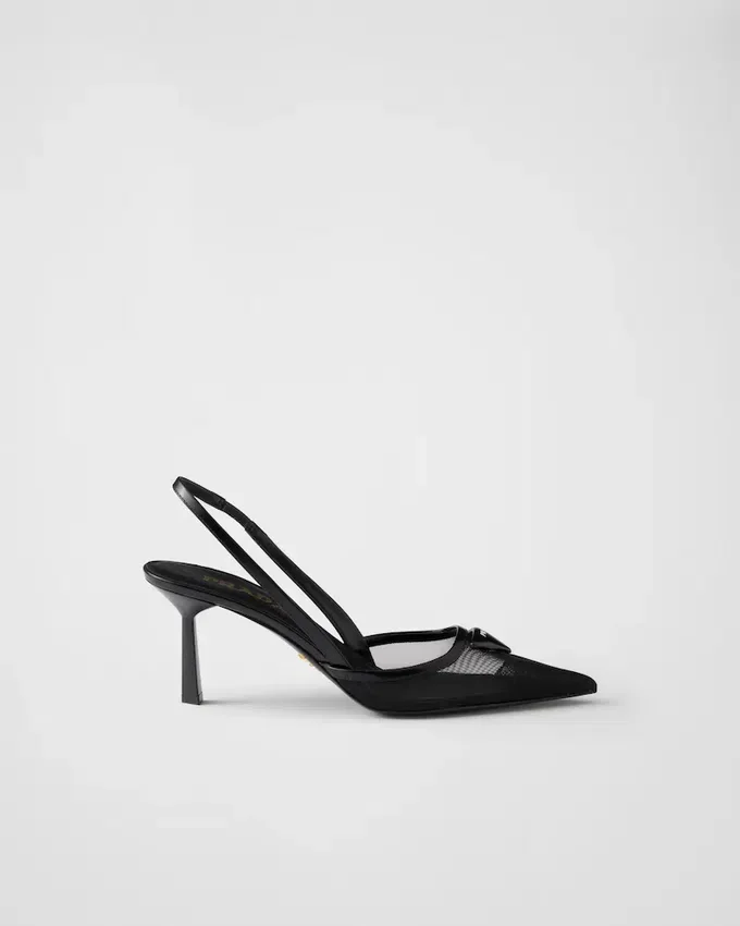 Zapatos de tacón con talón abierto de malla Zapatos de tacón con talón abierto de malla
